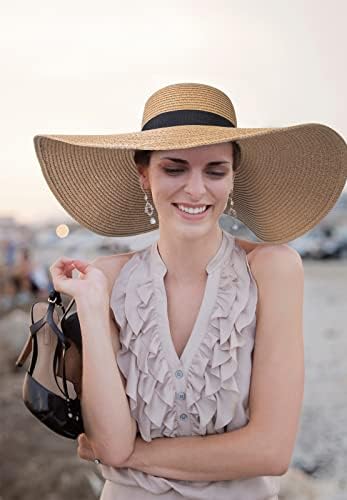 נשים שמש כובע הגנה רחב שוליים חוף כובע תקליטונים מתקפל מגולגלת קש כובעי עבור נשים עד 50