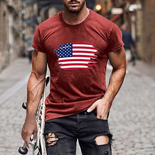 חולצת הדגל האמריקאית של הגברים השורשתיים צוות צוואר מזדמן שרוול קצר חולצות טשטוש רביעי ביולי