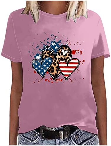 טופ 4 ביולי לנשים 2023 דגל אמריקאי הדפס גרפי הדפס גרפי פטריוטי חולצות יום עצמאות טוניקה צווארון