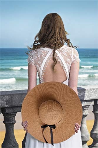 נשים קש כובע רחב ברים תקליטונים חוף שמש כובע לנשים 50 + מתכוונן רצועת חופשה