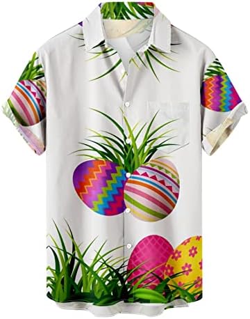 חולצות פסחא לגברים ביצי פסחא מצחיקות ארנב ארנבות מודפסות למעלה עם כיסים כפתור גודל פחדים במורד חולצות הוואי