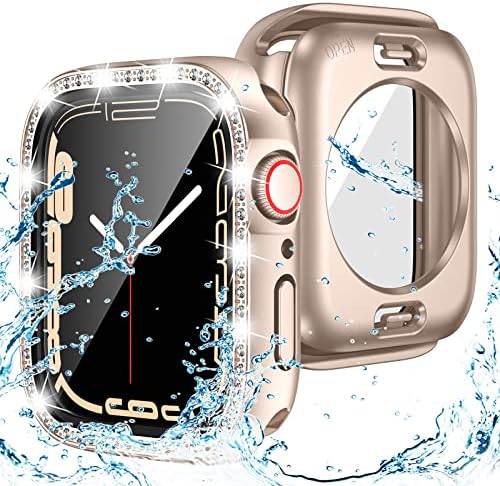 Goton 2 ב 1 מארז בלינג אטום למים עבור Apple Watch 40 ממ SE סדרה 6 5 4 מגן מסך, נשים נצנצים דיימונד ריינסטון פגוש כיסוי פנים לאביזרי iwatch
