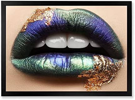 עיצוב שפתיים נשיות עם שפתון ירוק ושיניים אמנות קיר מודרנית ממוסגרת