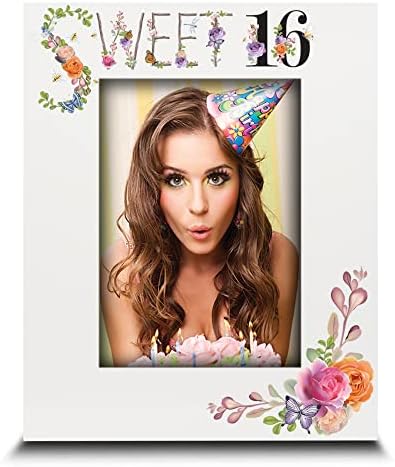 בלה בוסטה-מתוקה מסגרת תמונות יום הולדת 16-יום הולדת שמח 16 לילדה-שישה עשר עיצובים פרחוניים-מסגרת פיקור הדפסת UV