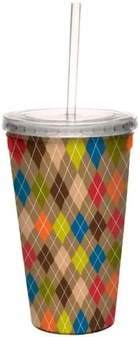 ברכות ללא עצים ארגייל עכשווי מאת קרולין גאווין מטייל אומנותי כוס מגניבה כפולה עם קש לשימוש חוזר, 16 גרם, צבעוני