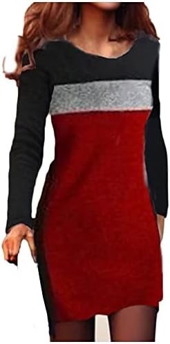 Lcziwo לנשים גוף גוף בלוק צבע מיני שמלת סוודר שמלת צוואר עגול כושר סתיו סתיו שחור שרוול ארוך שמלות שמלות