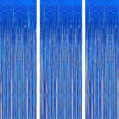 וילון שוליים לסכל כחול של טיובירה, 3 יחידות 3.3 רגל על 6.6 רגל וילונות סטרימר רקע לתא צילום ואביזרי תא צילום, קישוטי מסיבה ליום הולדת