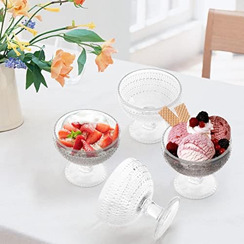 סט קערת גלידת זכוכית של Zoofox 6, כוסות פרפיית פירות ברגליים, 12 גרם, קערות קינוח זכוכית עיצוביות מובלטות לסנדות, גלידה, שייק, פירות,