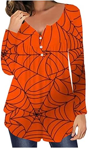נרהברג נשים מקרית טוניקת חולצות ללבוש עם חותלות ארוך שרוול הנלי חולצות עכביש אינטרנט הדפסת בוטון עד חולצות