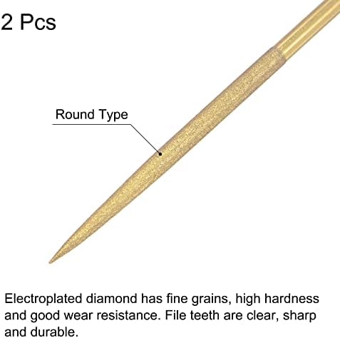 קבצי מחט יהלומים של UXCell, 4.5 ממ x 180 ממ מצופה טיטניום מצופה קובץ עגול מטפל בכלי יד לשיש אבן מתכת 2 יחידות