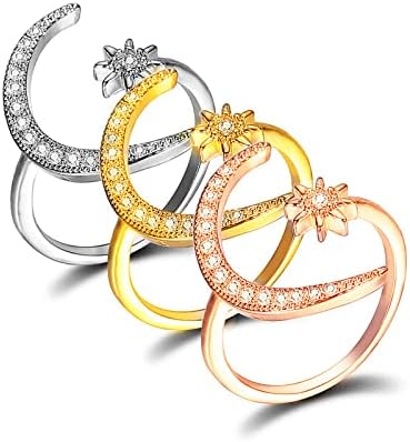 לה לואן 3 יחידות מתכוונן ירח וכוכב טבעת לנשים עדין אירוסין טבעות סט מסיבת תכשיטים לנשים בנות יומי ללבוש חג מתנות