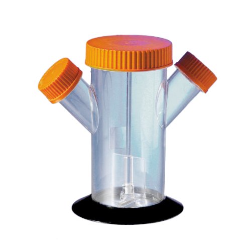 Corning 4500-3L בורוסיליקט זכוכית 3L מצולמת בקבוק ספינר, עם כובע מרכזי שטוח 100 ממ ו -2 צדדים זוויתיים