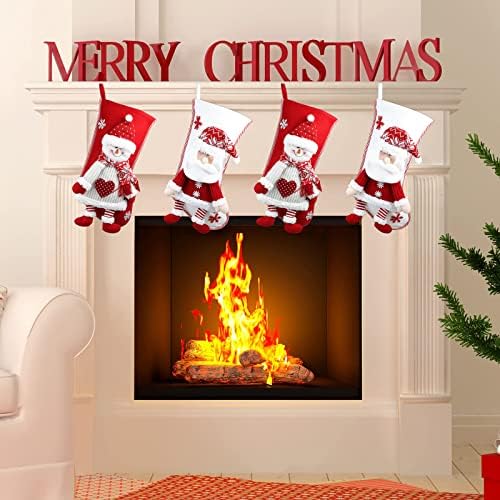גרבי חג המולד המותאמים אישית של Senkena White 2 חבילה, גרביים לבנות חג המולד, גרבי חג מולד גדולים, גרבי חג מולד אדומים, גרבי חג המולד