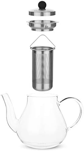 BTAT - קומקום זכוכית עם קומקום תה בטוח נשלף לכיריים נשלף, סט תה יצרנית תה פורחת ועלים רופפים, מתנת יום האם