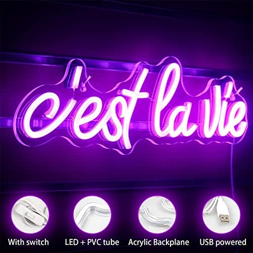 Dvtel c'est la vie זהו שלט ניאון Led Led, עיצוב חדר בהתאמה אישית אורות לילה USB אורות ניאון אקריליים, שלט זוהר תלוי קיר, 42x14 סמ.