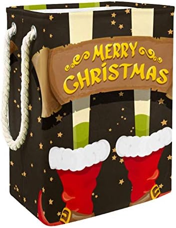 כרטיס ברכה לחג המולד שמח עם רגלי שדון מצוירות נייר ישן 300 ד אוקספורד עמיד למים סל כביסה סל כביסה גדול לשמיכות בגדי צעצועים בחדר השינה