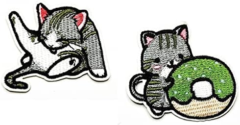SareeSy Set Set 2 PCS. חתלתים חתול עם סופגניות ירוקות טלאים מצוירים