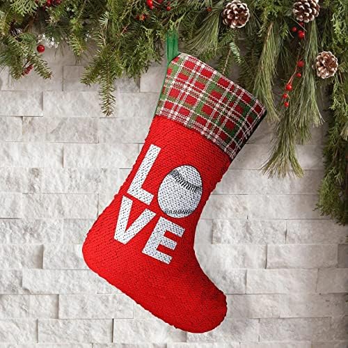 אהבה בייסבול נצנץ חג המולד גרבי חג חג מולד הפיך משתנים מלאי קסום עבור אח עץ חג המולד גרביים תלויים
