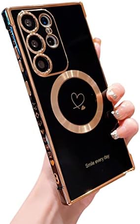 Hosgor תואם ל- Magsafe Galaxy S23 Plus מארז, עיצוב לב חמוד עם טעינה חסרת חריפה והגנה על עדשות לנשים TPU רך קצה קצה זעזועים עבור סמסונג