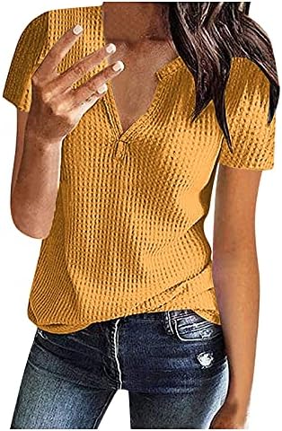 נשים V Waffle Waffle חולצות טירטס 2023 קיץ פלוס גודל שרוול קצר צמרות טופ