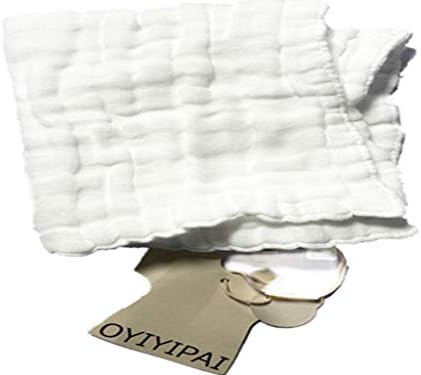 Oyiyipai סופר רך ומגבת מרובעת עם 6 שכבות חוט כותנה, לבן 13 אינץ '13 אינץ', 2 חבילה