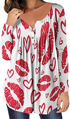 צמרות יום האהבה של נשים שפתיים אופנה חולצת טוניקה להדפיס לב חולצה זורמת מזדמנת לבוש חותלות סוודר