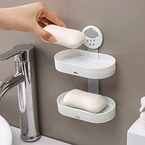 מחזיק תבשיל סבון סופפיג לקיר מקלחת שכבה כפולה קיר רכוב ללא קידוח נשלף דבק דבק דו-צדדי חזק לניקוז מהיר למקלחת, אמבטיה ומטבח. כחול