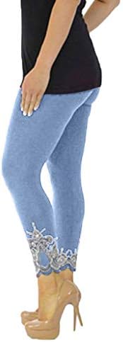 חותלות ז'אן לנשים פלוס פרפר גודל מודפס ג'ינס מכנסי יוגה במותניים גבוה