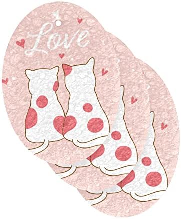 Alaza Catter Cat Heart Valentines ורוד ספוג טבעי ספוג מטבח תאית ספוגי תאית למנות שטיפת אמבטיה וניקוי משק בית, שאינו מגרש וידידותי לסביבה,