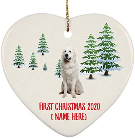שם מותאם אישית שנה בהתאמה אישית פירנאים נהדרים שמנת לבנה ראשונה 2023 קישוטי עץ חג המולד מתנות שנה חדשה 2024 קישוטים קרמיקה לב חורפי