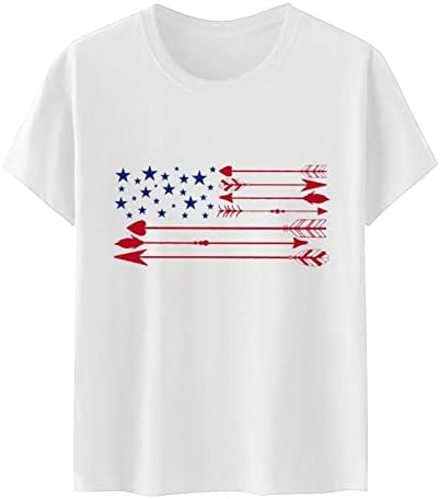 נשים אמריקאי דגל חולצה עגול צוואר קצר שרוול חולצה 4 יולי פטריוטי חולצות