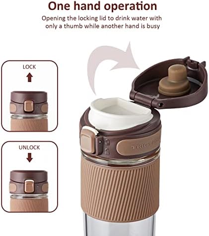ספל קפה טיול זכוכית TKK עם מכסה 15 גרם הוכחת דליפה כוס קפה לשימוש חוזר עם שרוול סיליקון - BPA חינם, חום