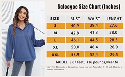 קפוצ'ונים של Saloogoe קל משקל V צוואר חולצות שרוול ארוך חולצות רופפות סוודרים S-2xl