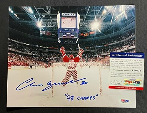 כריס אוסגוד חתום 1998 גביע סטנלי זכה בכנפיים אדומות 8x10 צילום PSA/DNA COA - תמונות NHL עם חתימה