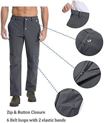מכנסי טיול של Magcomsen לגברים צמר צמר חורף שלג שלג עמיד למים מכנסיים רכה מכנסי עבודה חיצוניים עם 5 כיסים