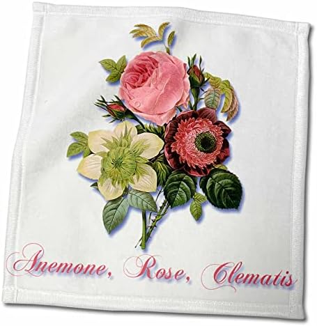 3drose Canemone, Rose, Clematis הדפס בוטני של פרחים ורודים ולבנים - מגבות