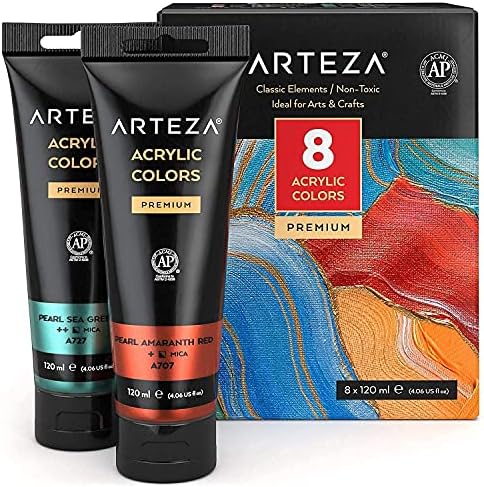 Arteza Metallic Acrylic Paint and Canvas Multi Pack חבילה, ציור ציוד לאמנות לאמן, ציירי תחביבים ומתחילים