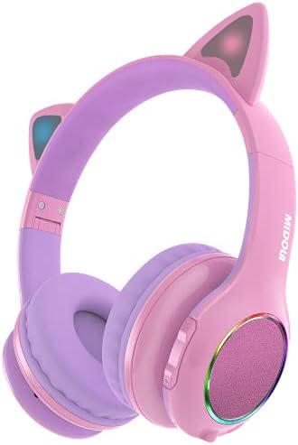 Midola Kids אוזניות Bluetooth אלחוטיות/קווית מעל אוזניות סטריאו מתקפלות על חתול אוזניים עם AUX 3.5 ממ מיקרופון נפח מגבלה