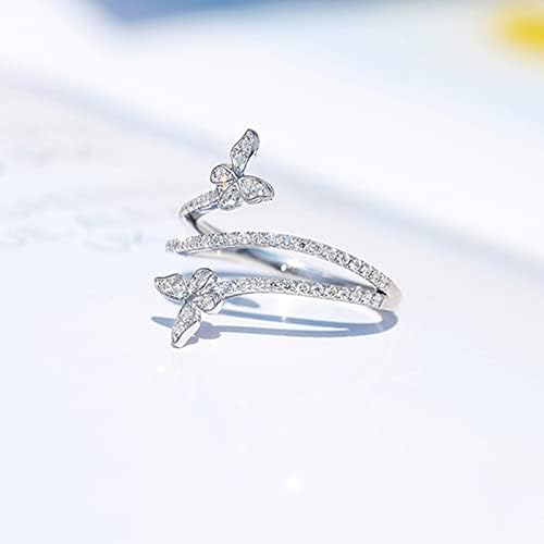 פרפר טבעת לנשים כסף כפול פרפר יהלומי טבעת לנערות חמוד אירוסין טבעת פרפר תכשיטים
