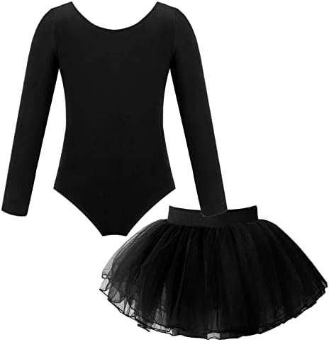 ילדים בנות אייסלור שרוול ארוך שרוול בלט מתעמלת גוף גוף גוף גוף עם חצאיות רשת טוטו סט תלבוש