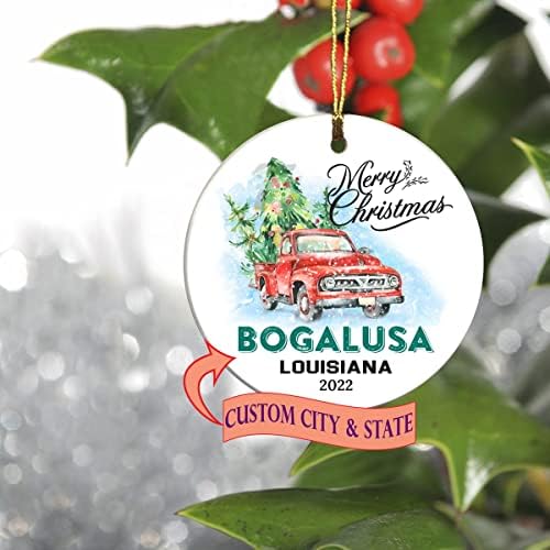 חג שמח 2022 עץ קישוט הראשון לחג הראשון המתגורר בבוגאלוסה לואיזיאנה קישוט מדינת עיר בהתאמה אישית - רעיונות למתנה מזכרת קישוט לחג המולד