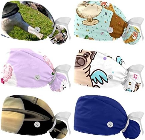 כובעים רפואיים של Ratgdn לנשים עם כפתורים שיער ארוך, כובע עבודה מתכוונן בן 6 חלקים, כוכבי שטח יקום