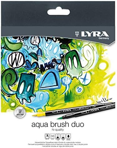 סמני מברשות מברשת מברשת Lyra Aqua Aqua - סט של 36 עטים מברשת על בסיס מים לאמנים בכל הגילאים - סמני טיפ כפול לפרטים עדינים ומשיכות רחבות