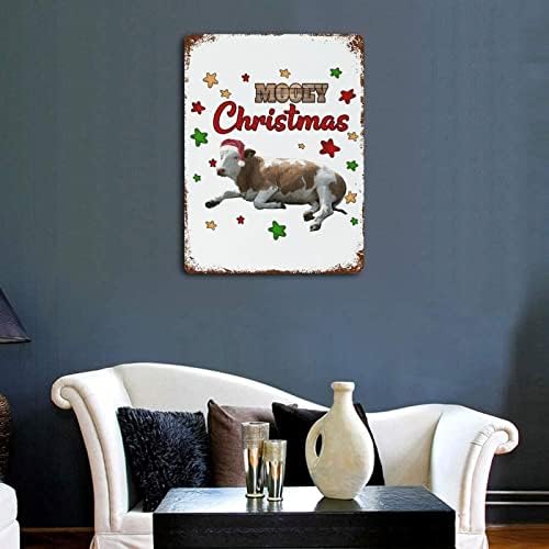 שלט אלומיניום של פרה חורפית שלטי מתכת וינטג 'מויי חג המולד פרה רטרו שלטי קיר וינטג' עיצוב קיר לחווה ביתי קישוט קיר 12 x16