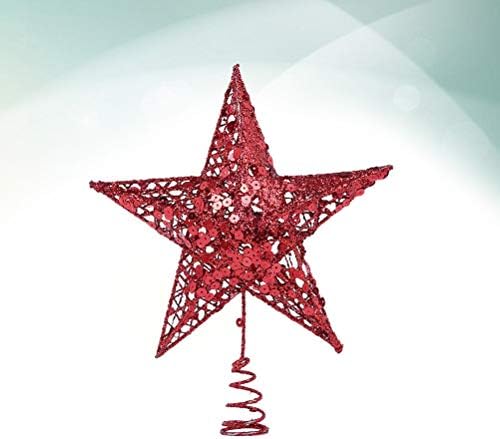 טופר עץ קופידון קישוטי כוכבים חמש נקודות עץ חג המולד קישוטי חג המולד עם קישוטים אדומים של Paillette לעץ כוכב ביתי Topper