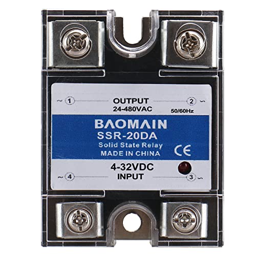 Baomain ממסר מצב מוצק SSR-20DA שליטה טמפרטורתית SSR 20A, קלט 4-32V DC, פלט 24-480V AC