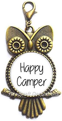 Caption Caperations Happy Camper Owl Zipper מושך מאושר קמפר מאושר לובסטר אבזם מאושר קמפר מאושר תכשיטים מתנה-מיטב ידיד רוכסן רוכסן רוכסן