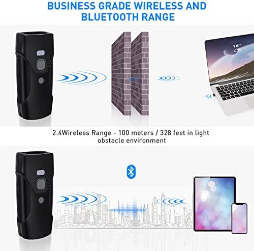 סורק ברקוד Bluetooth, JRHC MINI 2D 2D נייד סורק ברקוד ברקוד 3-in-1 Bluetooth & 2.4G חיבור אלחוטי וחיבור חיבור חוטי תואם ל- iOS, Android,